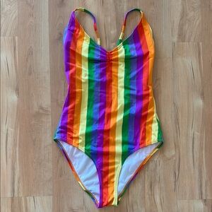 Primark Pride Rainbow Striped One-Piece Swimsuit Size 4 LGBTQ+